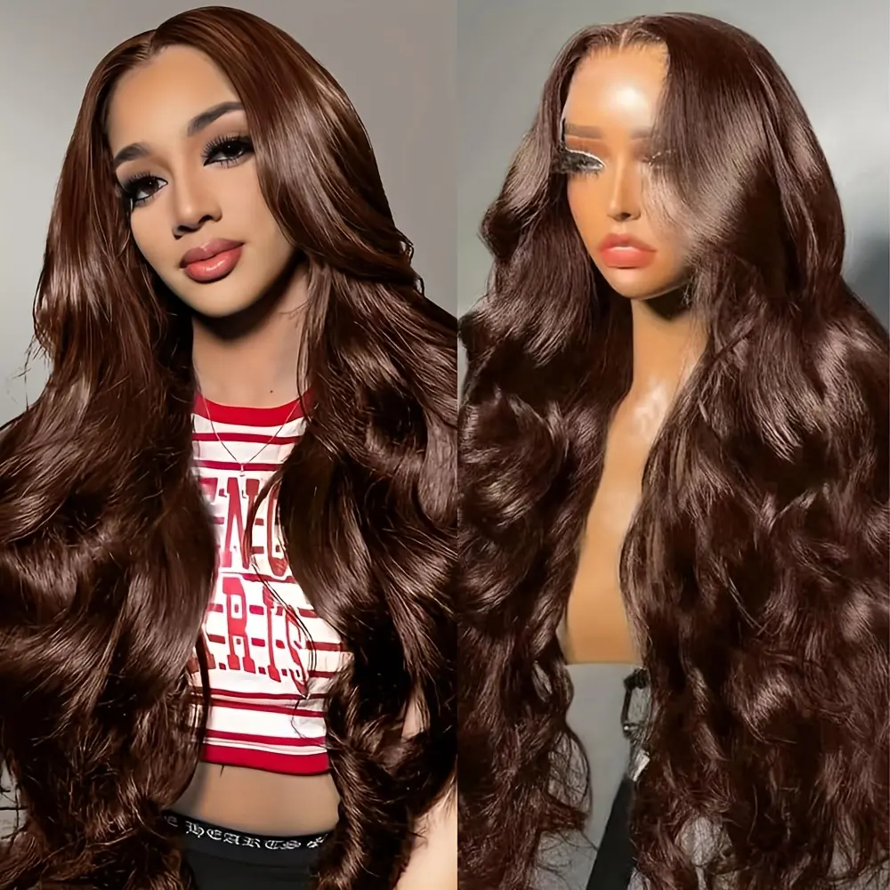 Chocolate Brown 180 Density Body Wave Chocolate Brown Human Hair Wig 13x6 Lace Front Wigs Human Hair Pre Plucked 100% Real Human Hair 4# Brown Wig for Women