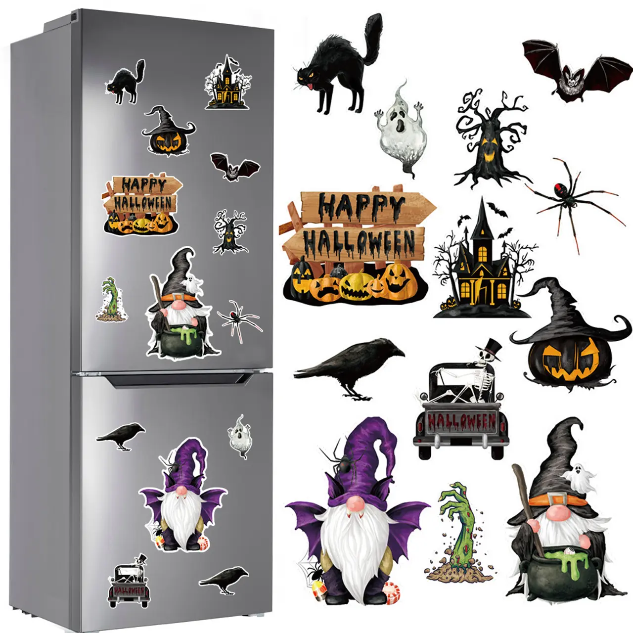 Magnetic Halloween Witch Pumpkin Head Dwarf Refrigerator Magnets, Cute Kitchen Decorations, Fun Magnetic Fridge Stickers Sticker Set, Refrigerator Decals for Home Decoration, Refrigerator Decorating Magnet, Decorative Sticker
