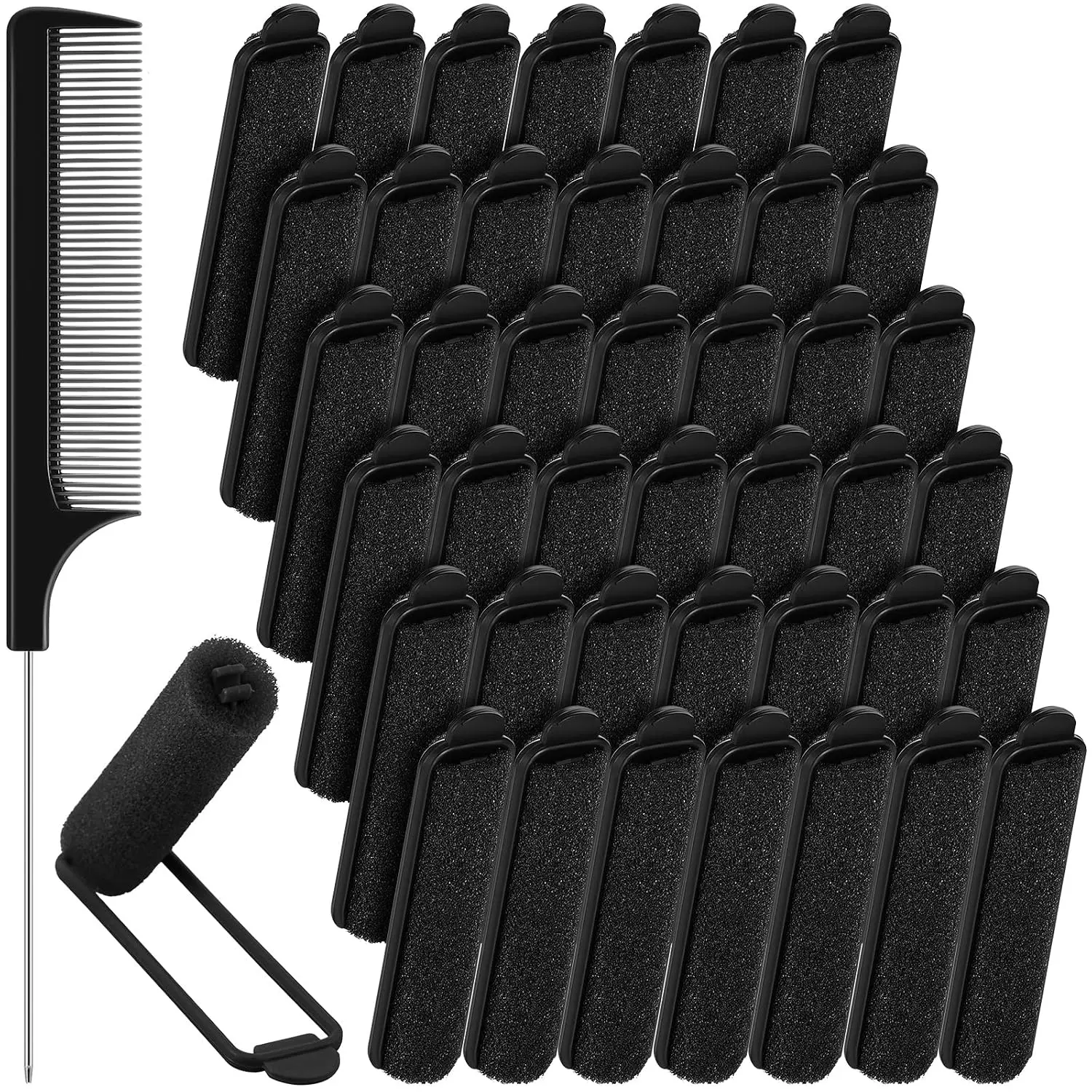 43 Pcs Foam Sponge Hair Rollers Rat Tail Comb,Soft Flexible Rollers for Natural Hair Volume, Comfortable Sleeping Curlers,