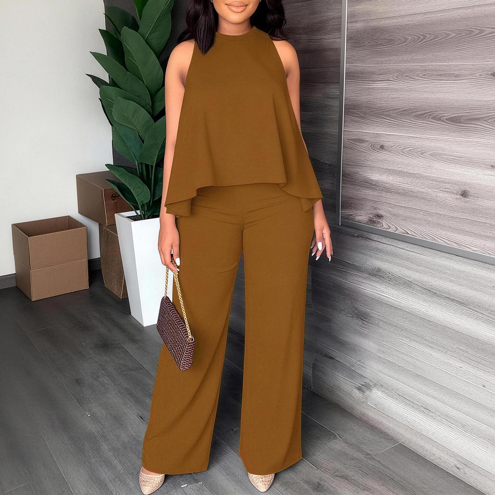 Women's New Spring-Summer Set: Lightweight Flowy Halter Two-Piece with High-Waisted Wide Leg Pants – Comfortable, Stylish, and Perfect for Every Casual to Dressy Occasion This Season