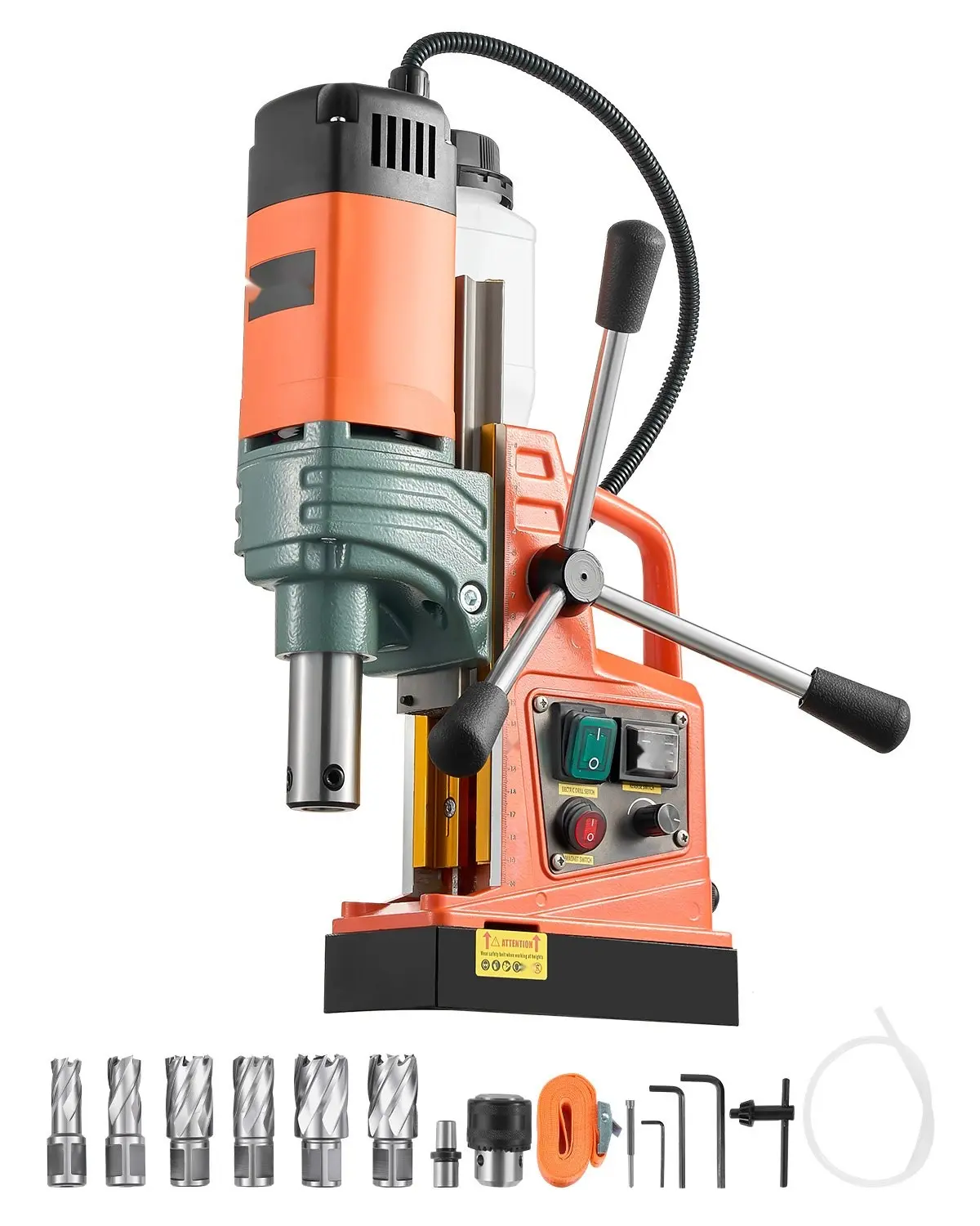 Magnetic Drill Press, 1450W Motor, 2-Inch Coring Diameter, 2922 Lbf Magnetic Force, Portable Electric Mag Drill with 6 Coring Bits, Variable Speed Control, Metalworking Drilling Machine for Industrial Use