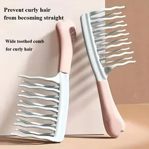 [Natural Curls Comb] Double Row Wide Tooth Comb Curly Hair  Gentle Detangling, Scalp Massage, Plastic Bristles Long Wavy/Curly Hair Styling, Fluffy Volume, Holiday Friends, Curl Care Product, Modern Hair Accessory, Smooth
