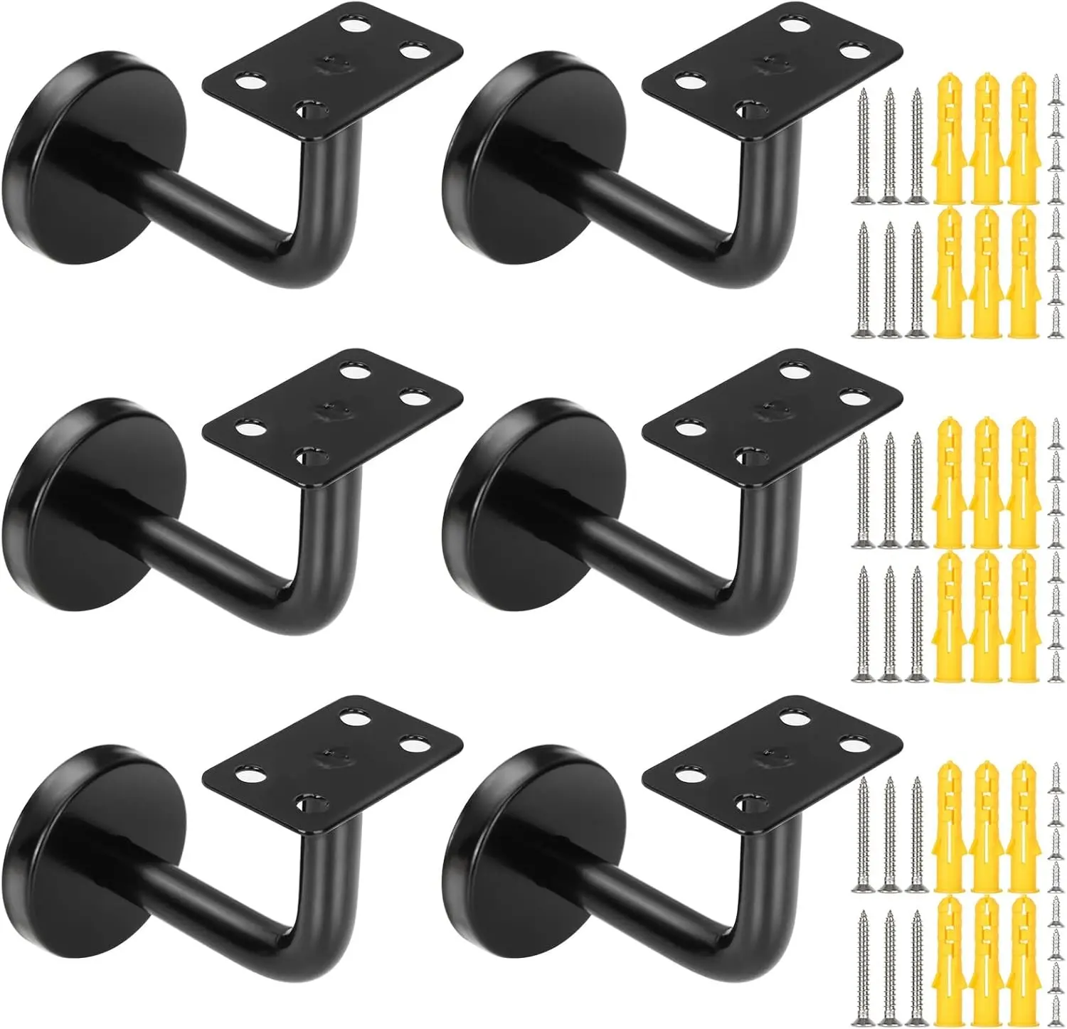 6Pcs Black Handrail Bracket Stainless Steel Stair Railing Brackets with Mounting Screws, Handrail Brackets for Staircase, Stairway