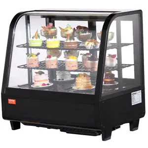 VEVOR Refrigerated Display Case, 3.5 Cu. Ft./ 100L, 2-Tier, Countertop Pastry Display Case Commercial Display Refrigerator with LED Lighting, TURBO Cooling, Frost-Free Air-Cooling, Rear Sliding Door