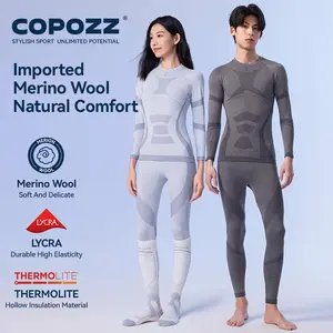 Merino Wool Ski Thermal Underwear Sets Lycra Men Female Ultra Soft Ski Sweatwicking Multi function Compression Tracksuit