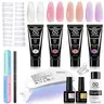 4 Color Poly Gel Nail Kit, 1 Set Professional Builder Gel Nails with Portable UV Lamp, DIY-Friendly for Beginners, Nail Extension Kit, Nail Art Kit for Women & Girls, Nail Care, Manicure, Polygel Nail Kit