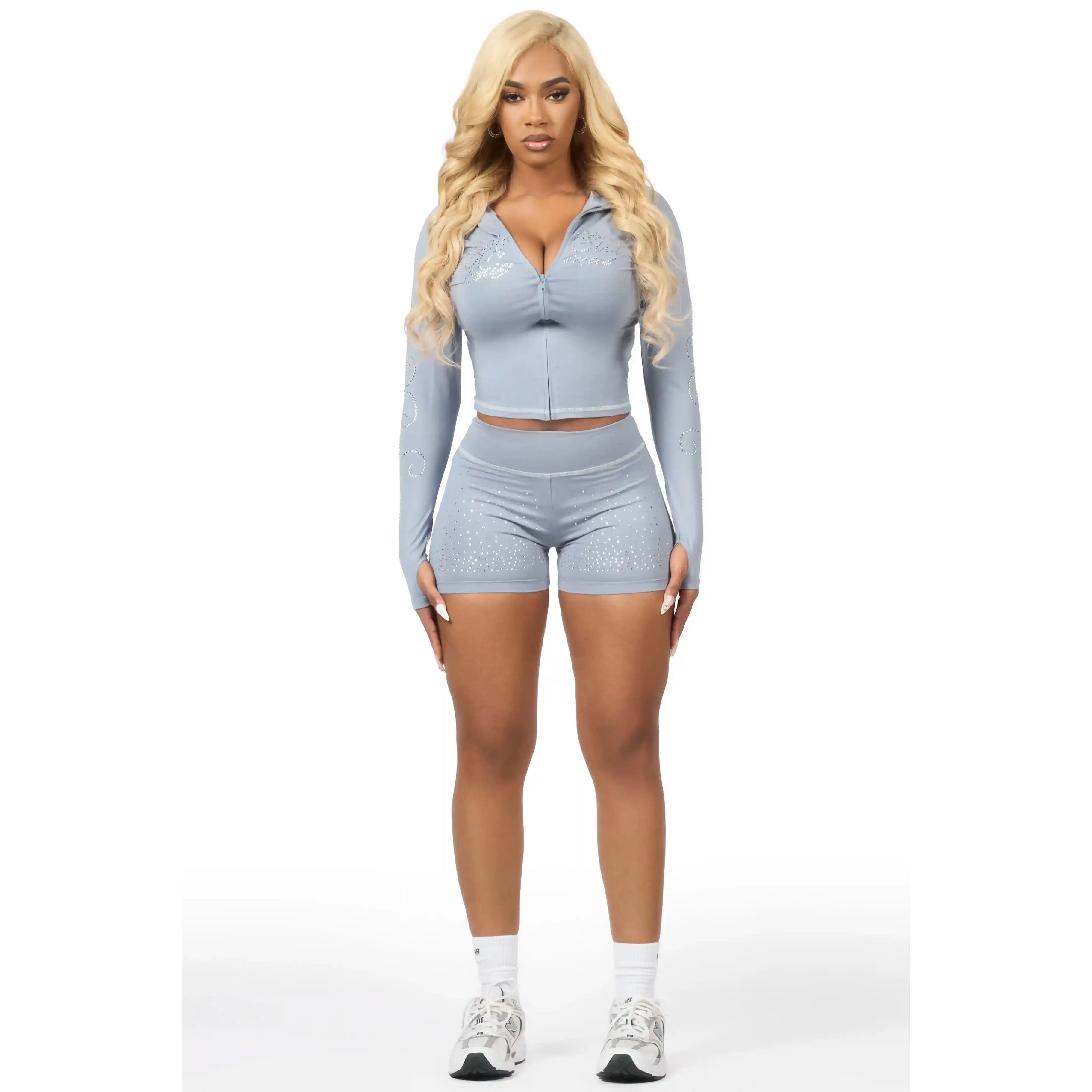 Joella Grey Rhinestone Short Set
