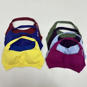 DFYNE Yoga Sports Bra for Women Seamless Halter Neck Strap Bra Sexy Open Back Padded Yoga Top Bra Medium Support Gym Crop Top