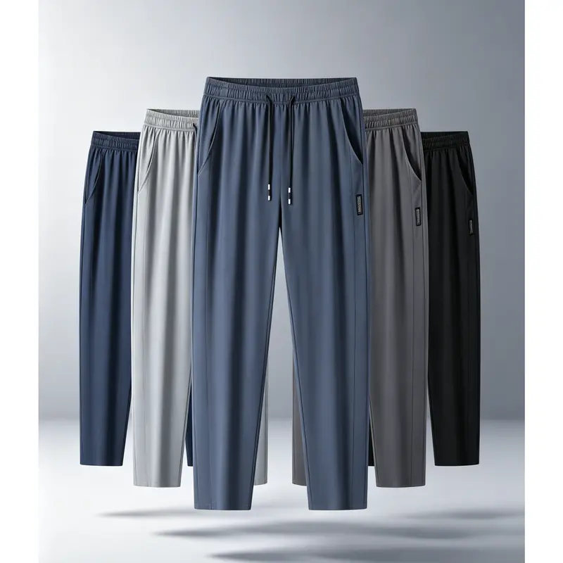 Men's Ice Silk Joggers - Breathable Mid-Elastic Fabric, Elastic Waistband Design, Straight-Leg with Pockets - Solid Color Outdoor Casual Sports Pants, Machine Washable, Comfort Fit, Versatile Style, Durable Material, Perfect for Gym Enthusiasts, Athletic
