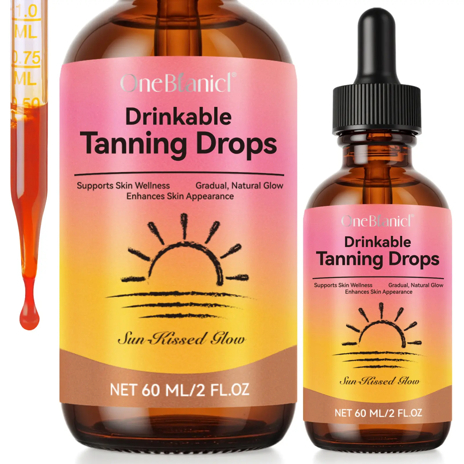 【NEW】Drinkable Tanning Drops 50ml - Sunless Safe Tanning Cosmetic Body Care, Natural Tan Booster with Beta-Carotene, Lutein, Vitamin E for Sun-Kissed Glow & Skin Wellness, Refreshing Watermelon Flavor, Easy-to-Use Dropper, Gradual Self-Tanner, Tan Boostin