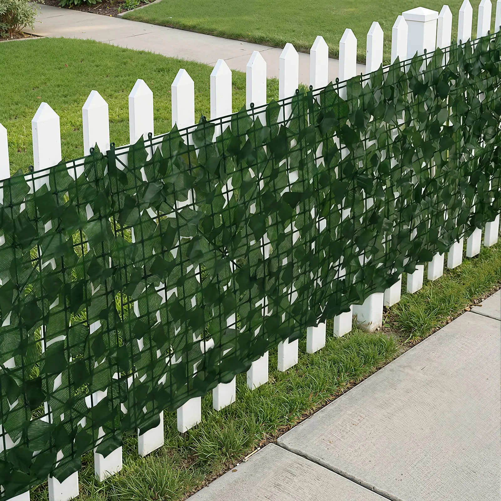 118-Inch Artificial Hedge Fence Screen with Realistic Sweet Potato Leaves, UV-Resistant & Eco-Friendly Greenery Panel, No Maintenance Fake Ivy for Garden, Balcony, Backyard, Patio, Wall Decor, Privacy Screening, Backyard Decor, Outdoor Decor