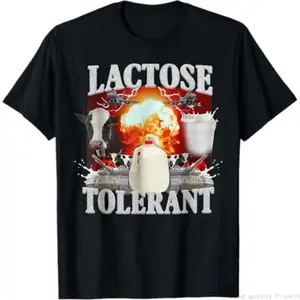 Lactose Tolerant Black Cotton T-Shirt, Men'S Small, Classic Fit, Short Sleeve