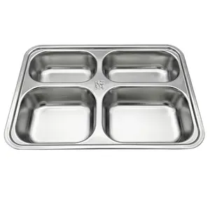 Stainless Steel Snack Container, 3 Counts/set Multi-grid Lunch Box with Lid, Reusable Adult Lunch Container for Home Travel