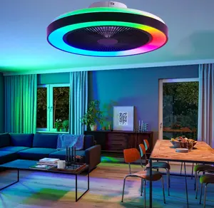 Dual-Ring RGB Color-Changing Invisible Ceiling Fan Light Bluetooth Music Ambient Lamp Living Room & Bedroom 2-in-1 Space-Saving Design