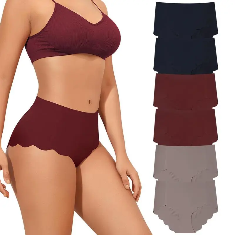 BZEL Women's 12-Pack Breathable Wave Fabric High-Waisted Ice Silk Seamless Panties - Tummy Control Bikini Underwear, Laser Cut No Show for Bodycon & Everyday Wear