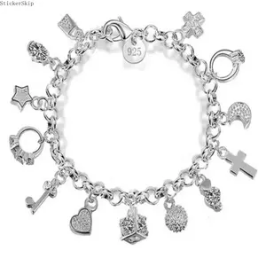2026newSilver Charm Bracelet for Women – 13 Lucky Cross/Heart/Star/Moon/Key/Lock Charms, Vintage Y2K Retro Aesthetic, Gift-Worthy for Birthday & Anniversary, All-Season Wear Fashion Jewelry