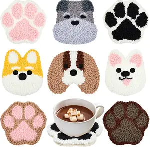 8 Pcs Puppy Punch Needle Coaster Kit, Dog Punch Needle Embroidery Kit for Adults Beginners, DIY Felting Set Supplies Tufted Coaster Including Yarns Hoop Tools Instruction
