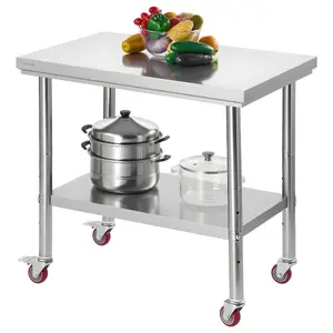 VEVOR Stainless Steel Table, 24x 35.4 Inches Food Prep Worktable with Wheels, Kitchen Prep Table with Adjustable Undershelf Workstations for Commercial Kitchen, Restaurant, Hotel and Garage, Outdoor