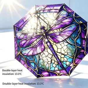 Portable Automatic Foldable Compact Travel Lightweight Uv Protection Dragonfly Cute Umbrella for Women Waterproof Windproof Small Umbrella for Purse