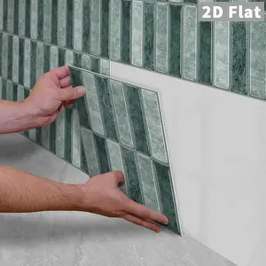 10PCS/Color Box GST Retro Peacock Green Stone-Effect Subway Tile PE Foam Tile Stickers, Waterproof Oil-Proof Shockproof Wear-Resistant Peel & Stick Wall Decals for Kitchen Bathroom Bedroom Office Indoor Renovation Decor
