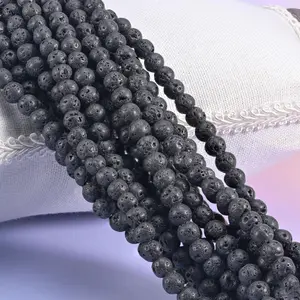 2-2.5mm Hole Lava Rock Round Beads 6mm 8mm 10mm Jewelry Making 8 Inch Strand