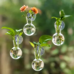 Glass Propagation Station for Plants: 4 Pcs Small Bulb Flower Vase for Home Window Decor Living Room Kitchen Office - Clear Hanging Planter Terrarium for Hydroponic Herb Cutting Ornaments