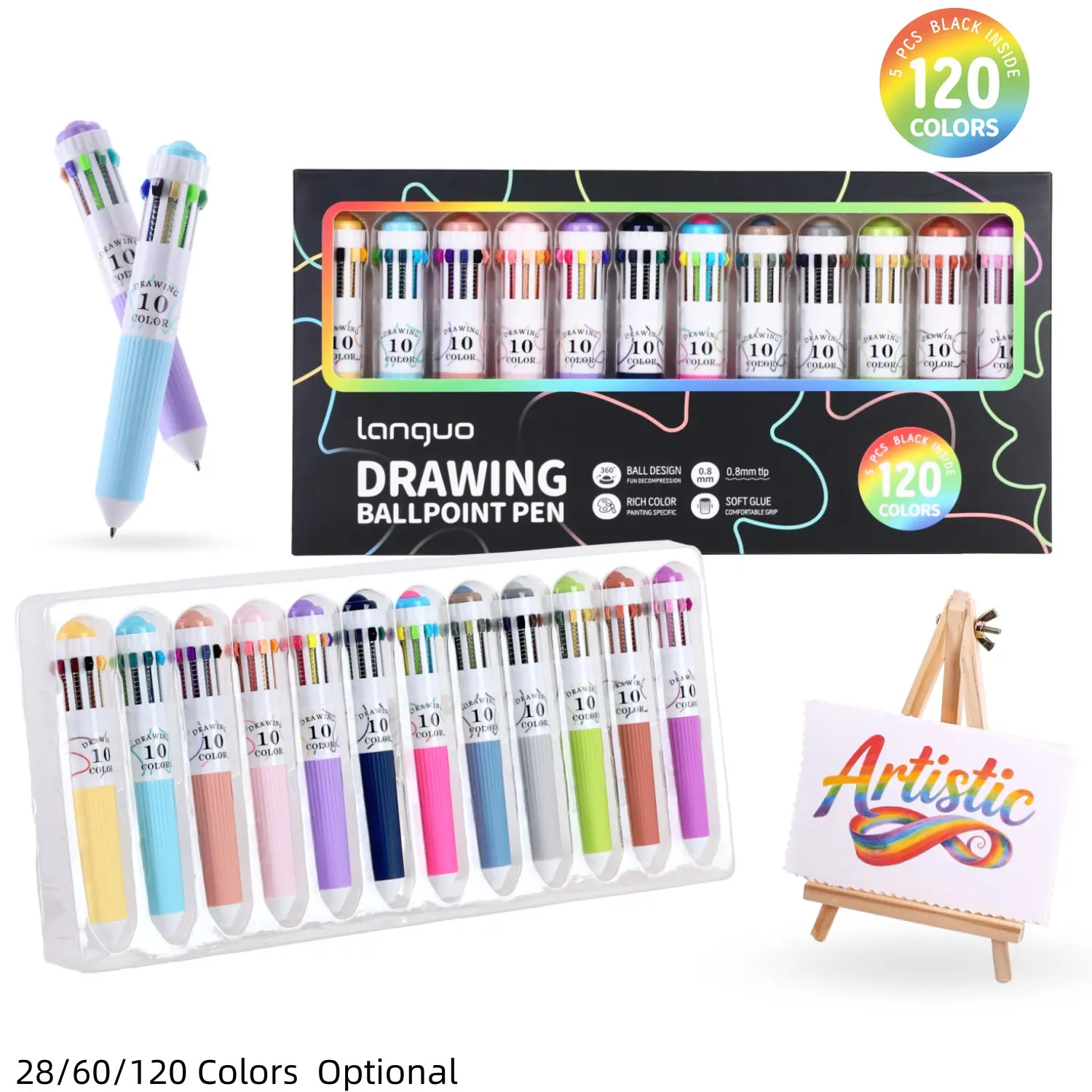 60/120 Colors Multicolor Pen, 6/12 Pack 10-in-1 Multicolor Ballpoint Pen Set, 0.8mm Tip Retractable Colored Pens for Drawing and Writing, School Office Art Supplies, Coloring Supplies, Art Materials, Doodle Drawing Pen