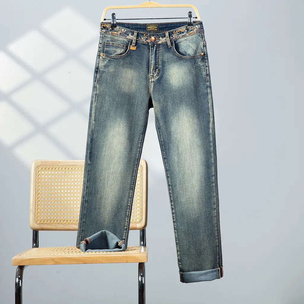 [P457] Menswear Classic Vintage Cowboy Jeans, Flannel-Accent Men's Pants