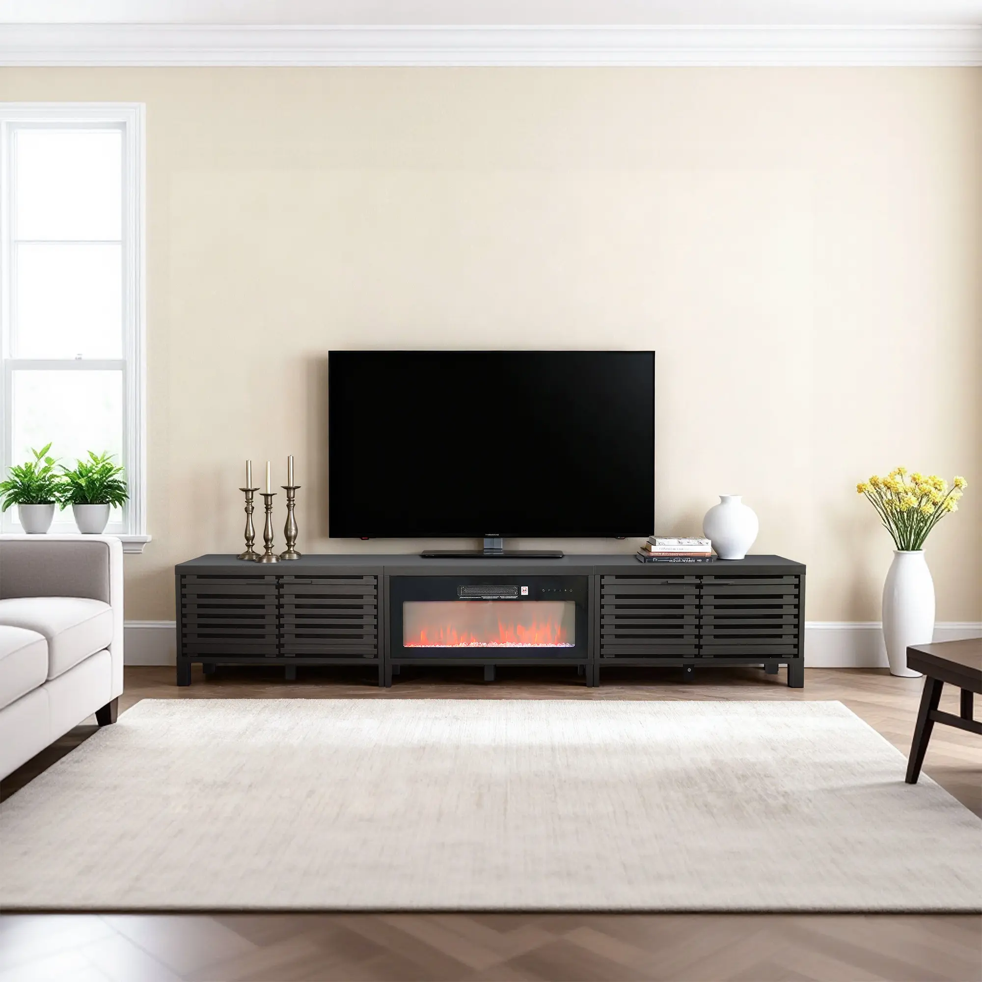 PARROT UNCLE 115 Inch Electric Fireplace Tv Stand with 36 Inch Electric Fireplace ForLiving Room