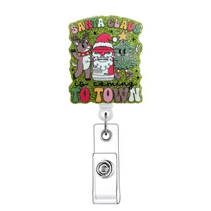 Christmas Themed Badge Holder, 1 Count Acrylic ID Holder with Clip, Retractable Badge Reel for Nurses, Doctors, Students & Office Staff