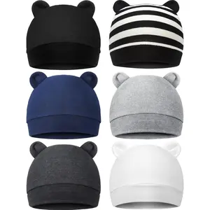 6 Pieces Newborn Baby Hat Bear Ears Infant Caps Baby Boy Girl Toddler Hats Infant Beanie Caps for 0-3 Months
