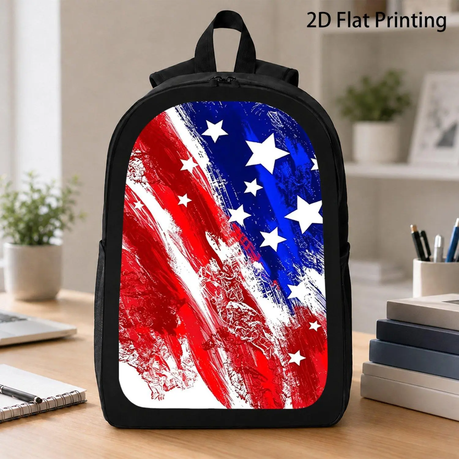 1pc Backpack Fashion Casual Daily Backpack with Brush Stroke American Flag Star Stripe Print