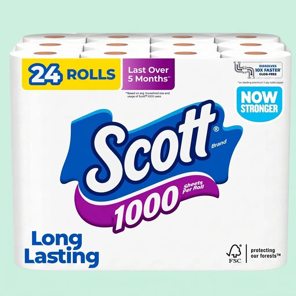 Scott 1000 Toilet Paper 24 Rolls 1000 Sheets Per Roll Septic Safe Bath Tissue Long Lasting Bulk Pack For Bathroom