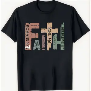 Faith T-shirt Distressed Grunge Christian Scripture Tee Religious Apparel Believer Gift John 316 Romans 1017 Hebrews 111 Spiritual Wear Holy Bible Inspirational Clothing