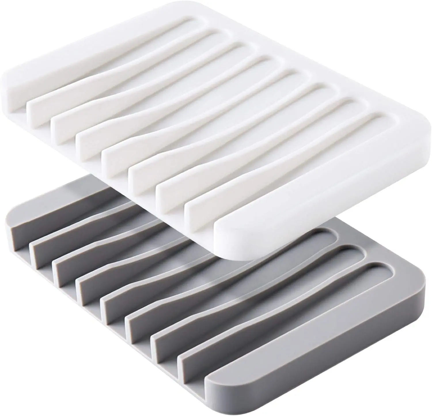 2pcs Self Draining Soap Dishes, Premium Silicone Soap Holder & Saver for Shower, Bathroom, Kitchen, Bath Tub, Razor, Sponges, Drains Water Very Well, Can Extend Soap Life, Easy Clean
