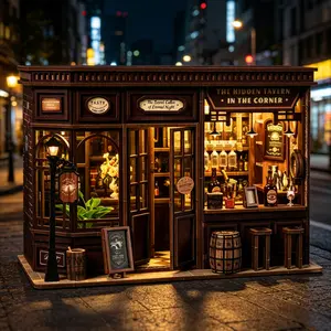 【Corner tavern】Vintage Abstract Renaissance Style Wooden book nook diy kit for adults tiny builds home,diy Hut Hand-Assembled Booklet Toy House,3D Puzzle Wooden Shelf Decoration,Miniature Dollhouse Kit,Birthday Gift