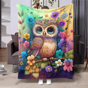 Flower Owl Pattern Blanket, 1 Count Colorful Soft Warm Throw Blanket, Air-conditioned Room Blanket, Warm Nap Blanket for Home Office Travel Camping, Floral Print Blanket