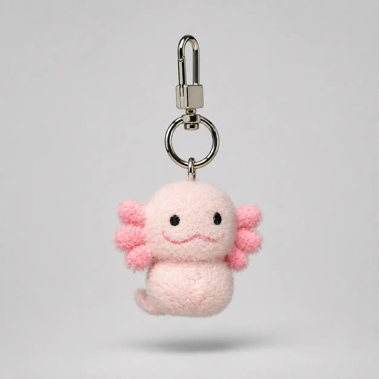 Axolotl Flocked  Keychain – Cute Pink Plush Bag Charm