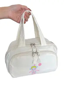 Cartoon Astronaut Handbag, Dual Zipper Cute Carry Bag, Multi-Layer Portable Storage Bag, Large Capacity Makeup Bag, Travel Organizer