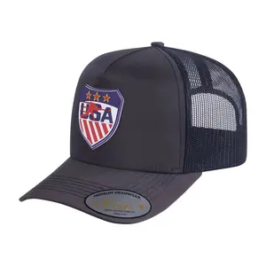 Embroidered Loving Hockey - 5 Panel Trucker Hat - Dark Grey/Black