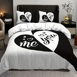 3pcs Couple Black and Red Love Romantic Print Decorative Bedding Set Quilt Cover Set
