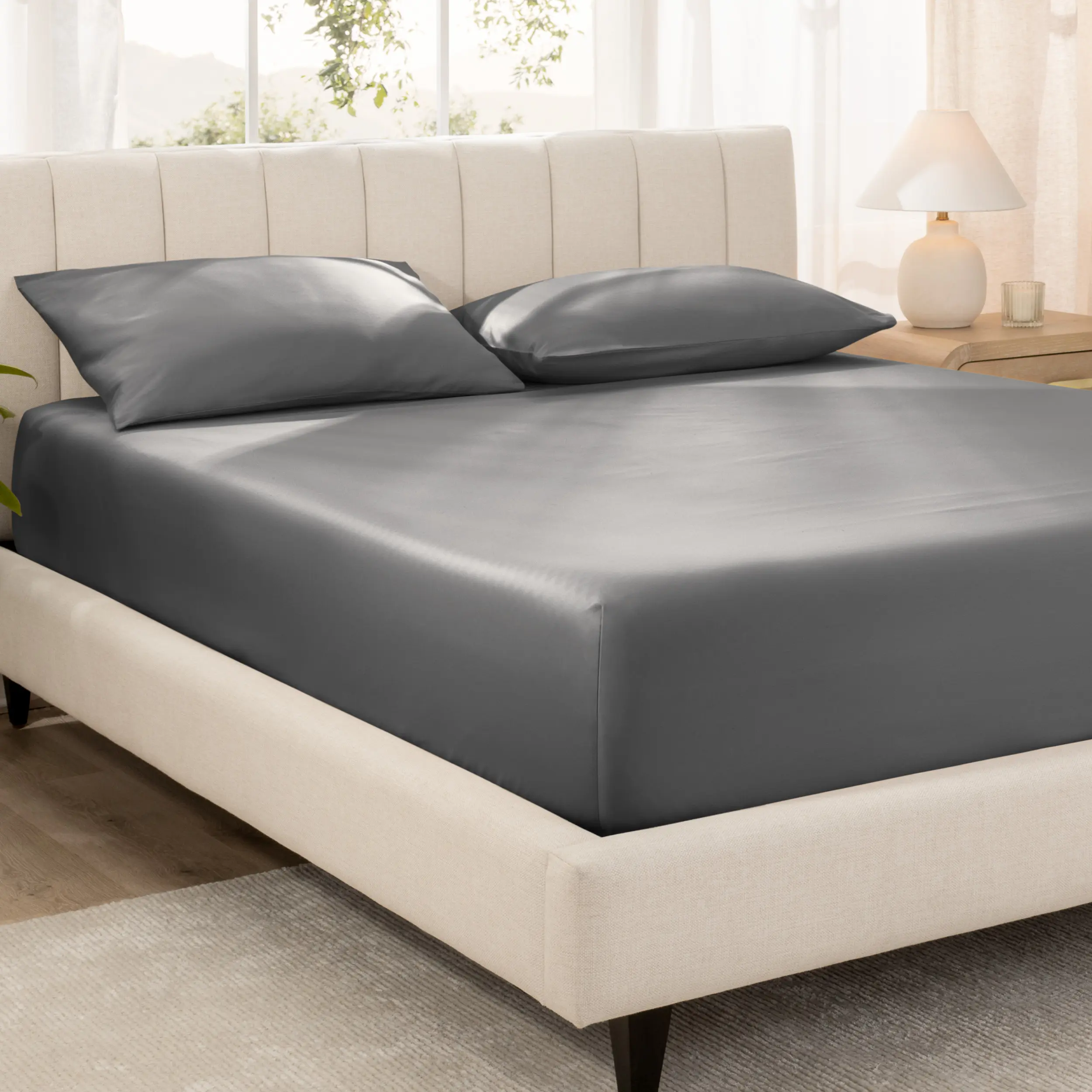 Bare Home Organic Cotton Sateen Fitted Sheet - Silky, Breathable Organic Cotton Sheets for Bedroom Use