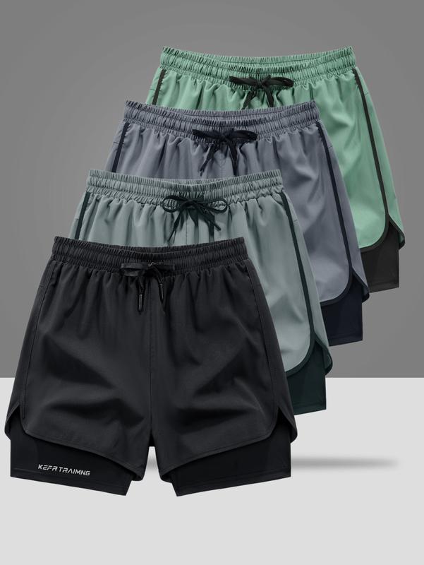 4-pack with double-layer design sports shorts, featuring a loose outer layer and breathable quick-dry liner perfect for running, workouts, and everyday casual wear