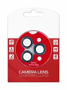 HD Tempered Glass Camera Protector with Metal Ring for iPhone 15 Pro / 15 Pro Max
