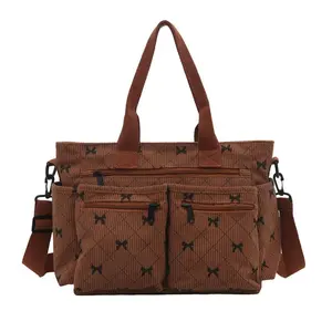 Chic Bow Pattern Tote Bag for Women Trendy Multi-pocket Shoulder Bag Stylish Everyday Handbag for Work School & Casual Outfits Organized Storage Elegant Daily Use Zipper Closure Multi-compartments Durable Lightweight