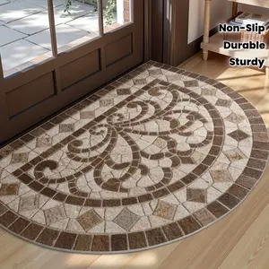 1pc Semi-Circular Doormat - Non-Slip Indoor/Outdoor Entry Mat, Beige/Brown/Gray/Black/White, Durable Polyester Front Door and Patio Mat, Home Decor - Easy to Clean, Floral Pattern, Sturdy Construction, Decorative Mat, Indoor Decoration