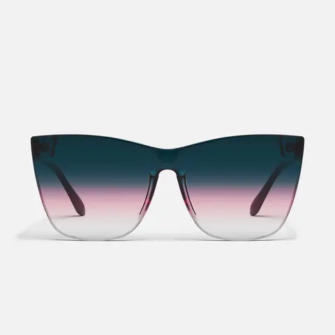 QUAY - COME THRU Cat Eye Sunglasses - Flirty & Feminine Oversized Frame with One Piece Lens & Built-in Nose Pads - Flat Style