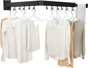 Wall Mount Clothes Drying Rack, 2-Fold Foldable Laundry Room Installation Hangable
