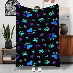 Comfortable and colorful dog paw print flannel blanket - soft, warm and durable for sofas, naps, camping and travel - the ideal gift for pet lovers