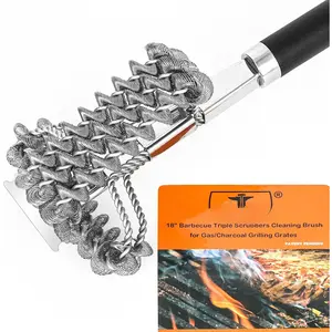 18" Bristle Free Grill Brush Barbecue Triple Scrubbers Cleaning Brush for Gas or Charcoal Grills,Compatible with Stainless Steel/Cast Iron/Porcelain Grill Grates